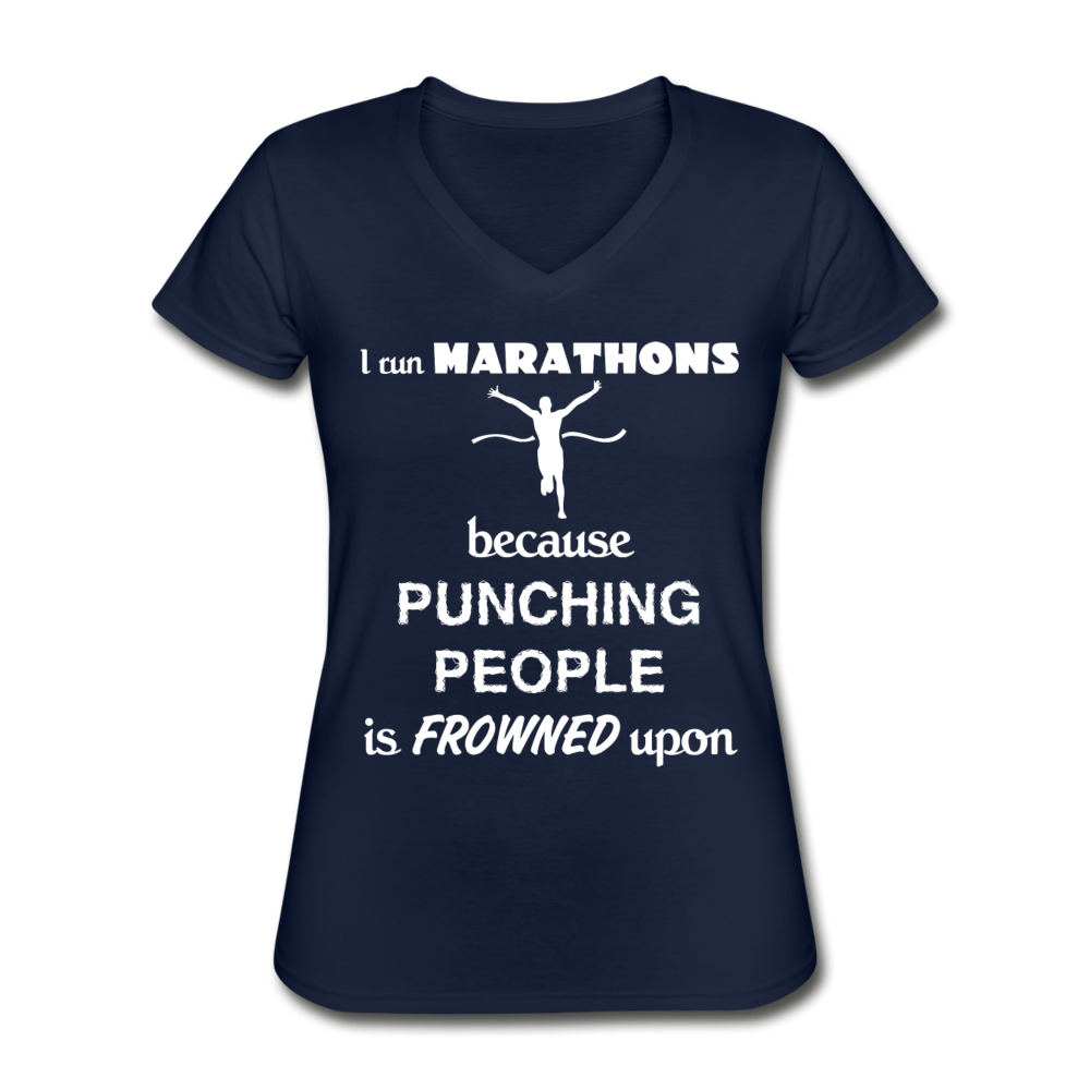 I run Marathons because punching people is frowned upon Women's V-Neck T-Shirt-Women's V-Neck T-Shirt | Fruit of the Loom L39VR-Teelime | shirts-hoodies-mugs