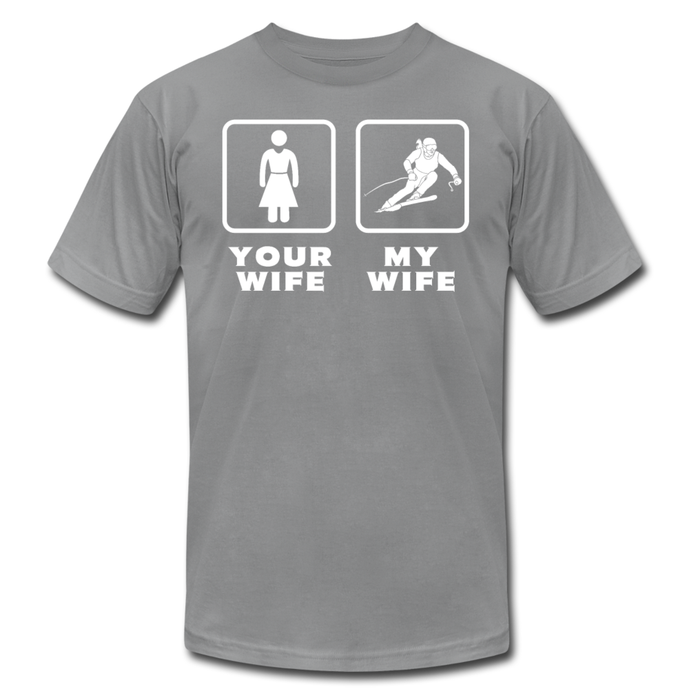 Skiing - Your wife My wife Unisex Canvas T-Shirt-Unisex Jersey T-Shirt | Bella + Canvas 3001-Teelime | shirts-hoodies-mugs