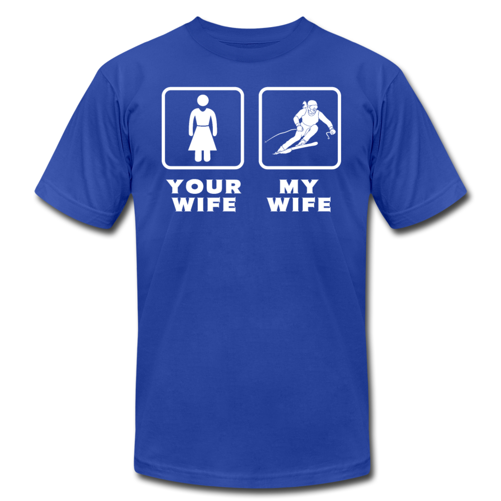 Skiing - Your wife My wife Unisex Canvas T-Shirt-Unisex Jersey T-Shirt | Bella + Canvas 3001-Teelime | shirts-hoodies-mugs