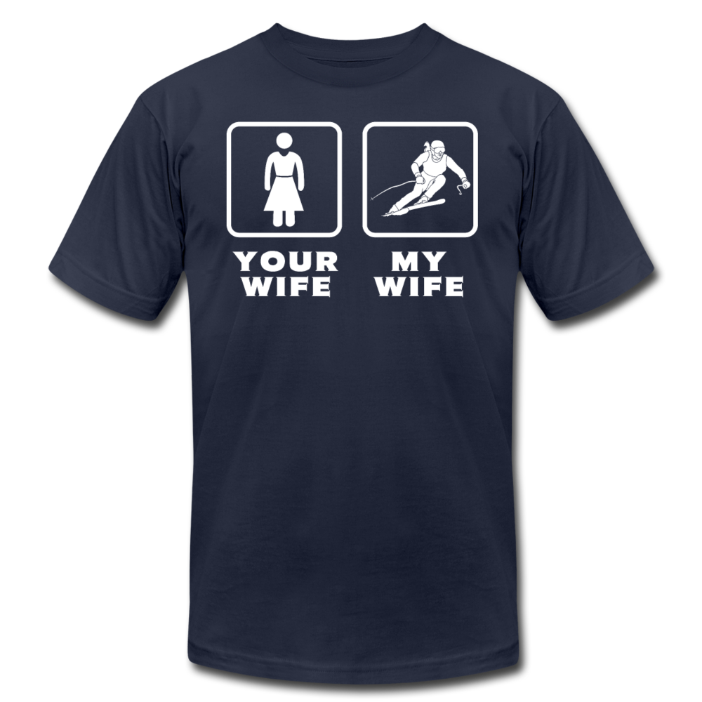 Skiing - Your wife My wife Unisex Canvas T-Shirt-Unisex Jersey T-Shirt | Bella + Canvas 3001-Teelime | shirts-hoodies-mugs
