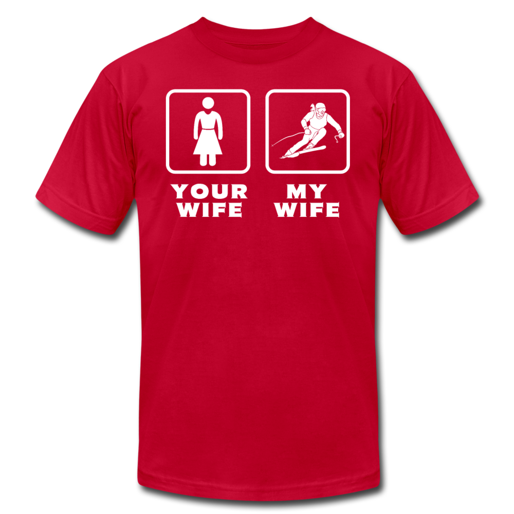 Skiing - Your wife My wife Unisex Canvas T-Shirt-Unisex Jersey T-Shirt | Bella + Canvas 3001-Teelime | shirts-hoodies-mugs