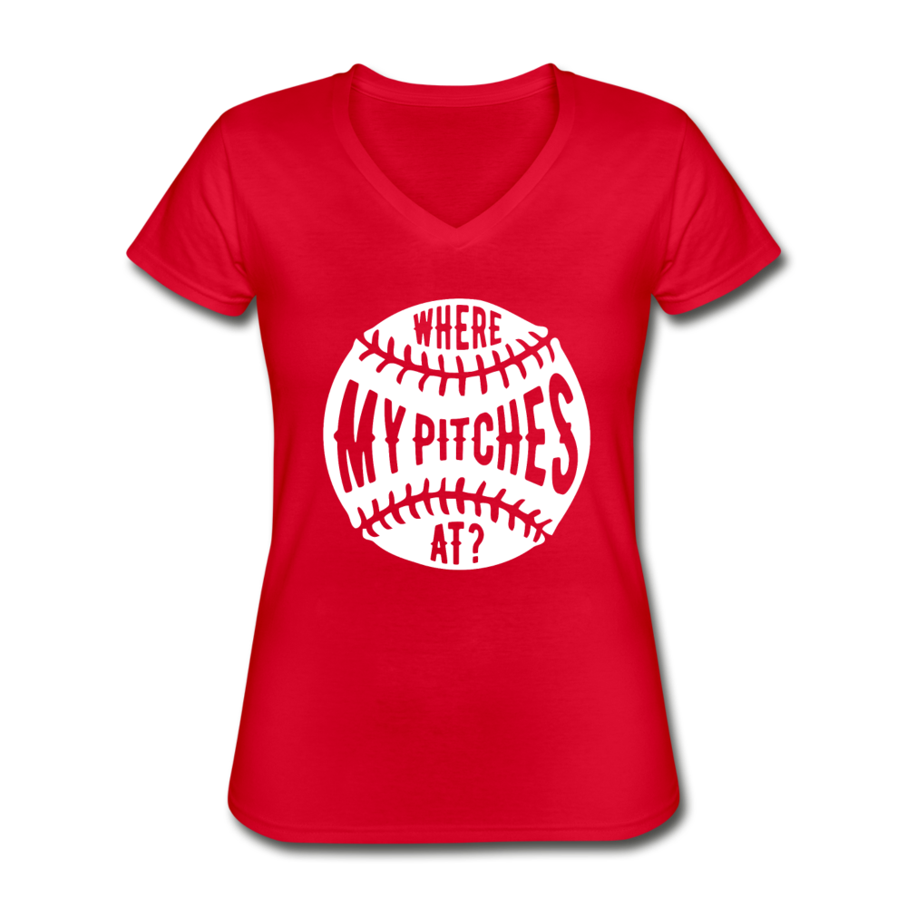 Where my pitches at Women's V-Neck T-Shirt-Women's V-Neck T-Shirt | Fruit of the Loom L39VR-Teelime | shirts-hoodies-mugs