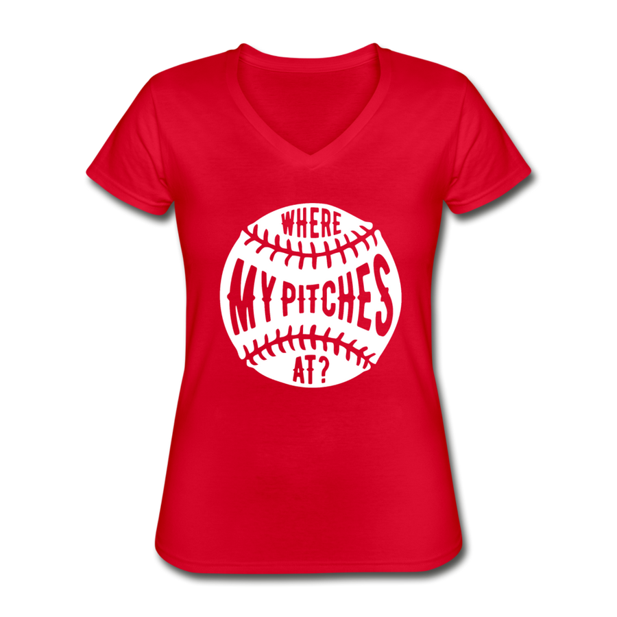 Where my pitches at Women's V-Neck T-Shirt-Women's V-Neck T-Shirt | Fruit of the Loom L39VR-Teelime | shirts-hoodies-mugs