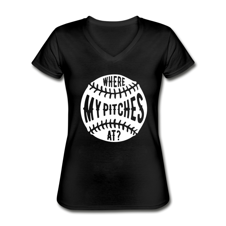 Where my pitches at Women's V-Neck T-Shirt-Women's V-Neck T-Shirt | Fruit of the Loom L39VR-Teelime | shirts-hoodies-mugs