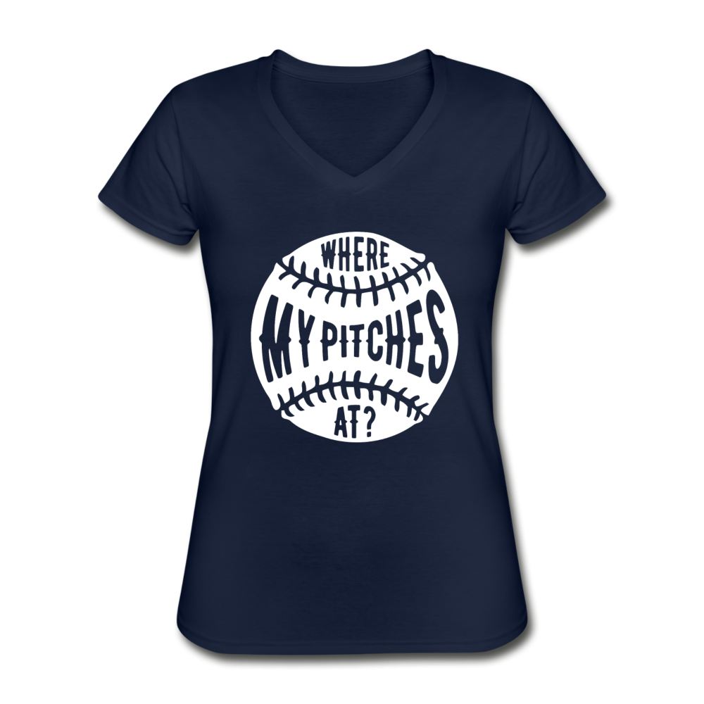Where my pitches at Women's V-Neck T-Shirt-Women's V-Neck T-Shirt | Fruit of the Loom L39VR-Teelime | shirts-hoodies-mugs
