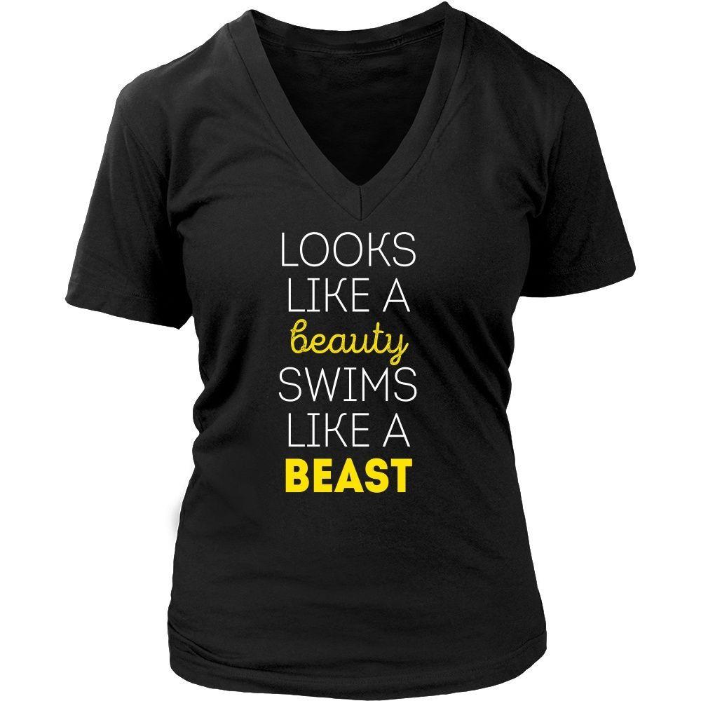 Swimming T Shirt - Looks like a beauty swims like a beast-T-shirt-Teelime | shirts-hoodies-mugs