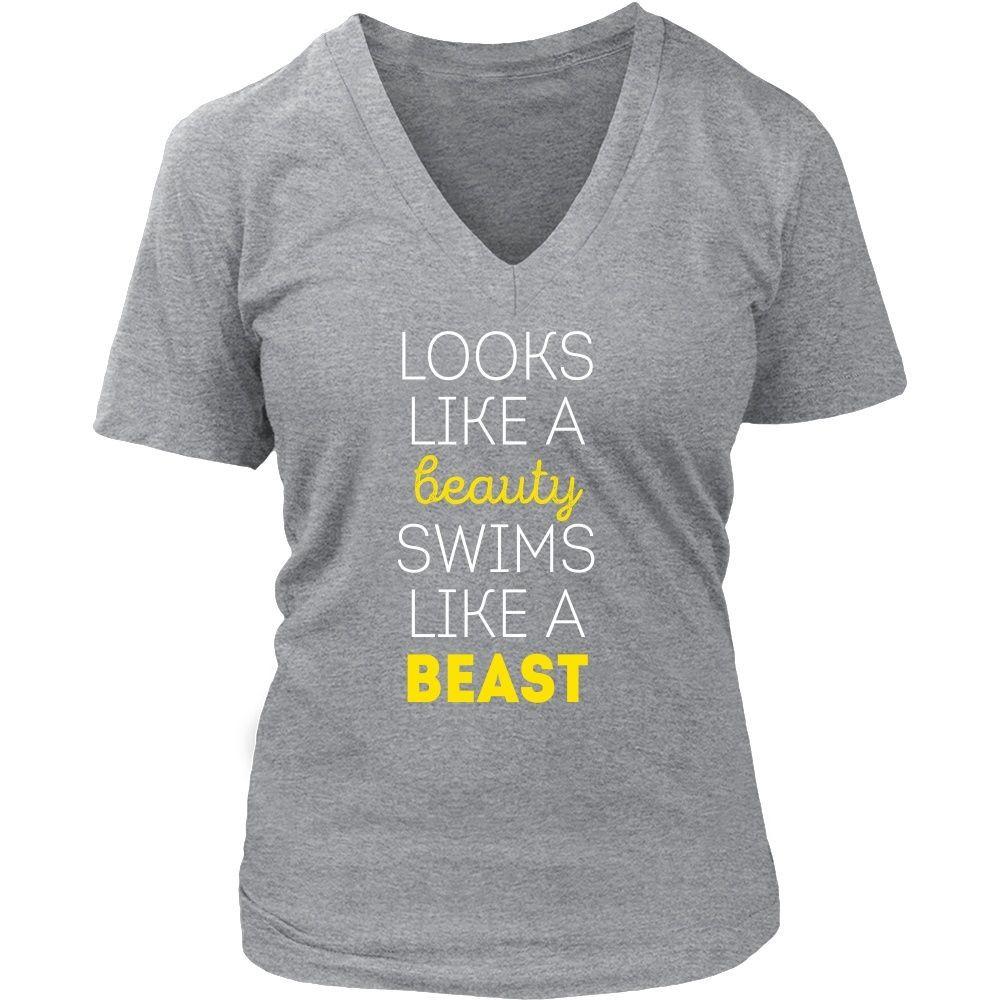 Swimming T Shirt - Looks like a beauty swims like a beast-T-shirt-Teelime | shirts-hoodies-mugs
