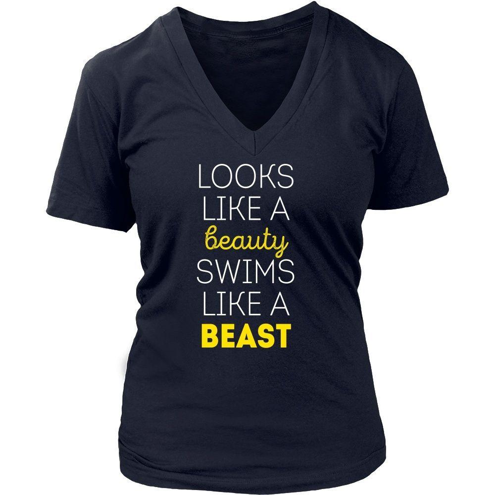 Swimming T Shirt - Looks like a beauty swims like a beast-T-shirt-Teelime | shirts-hoodies-mugs