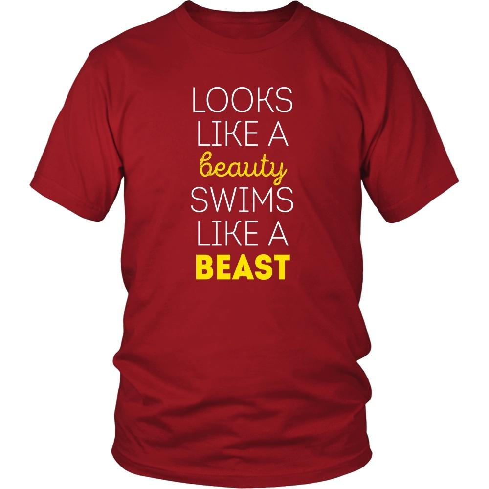Swimming T Shirt - Looks like a beauty swims like a beast-T-shirt-Teelime | shirts-hoodies-mugs