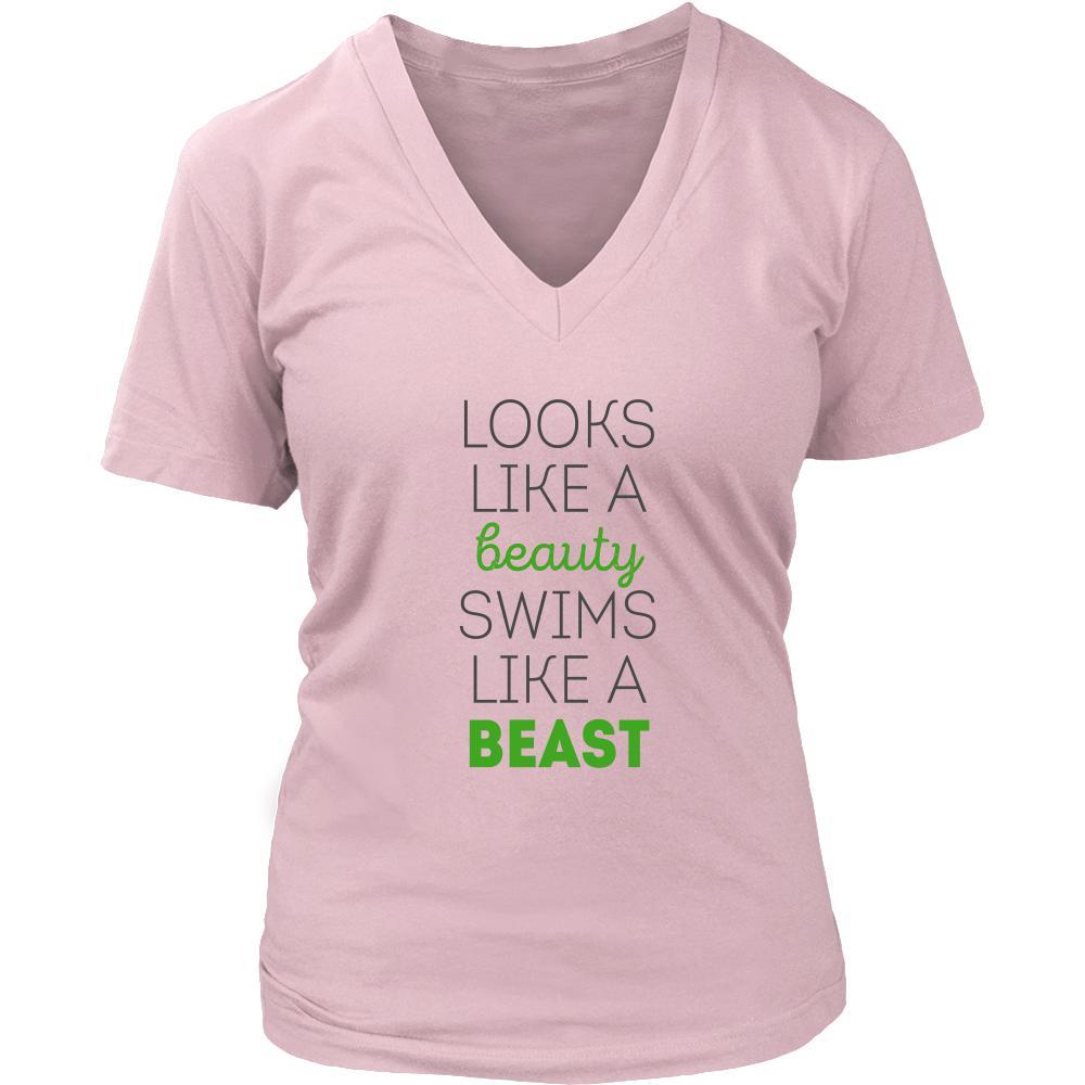 Swimming T Shirt - Looks like a beauty swims like a beast-T-shirt-Teelime | shirts-hoodies-mugs