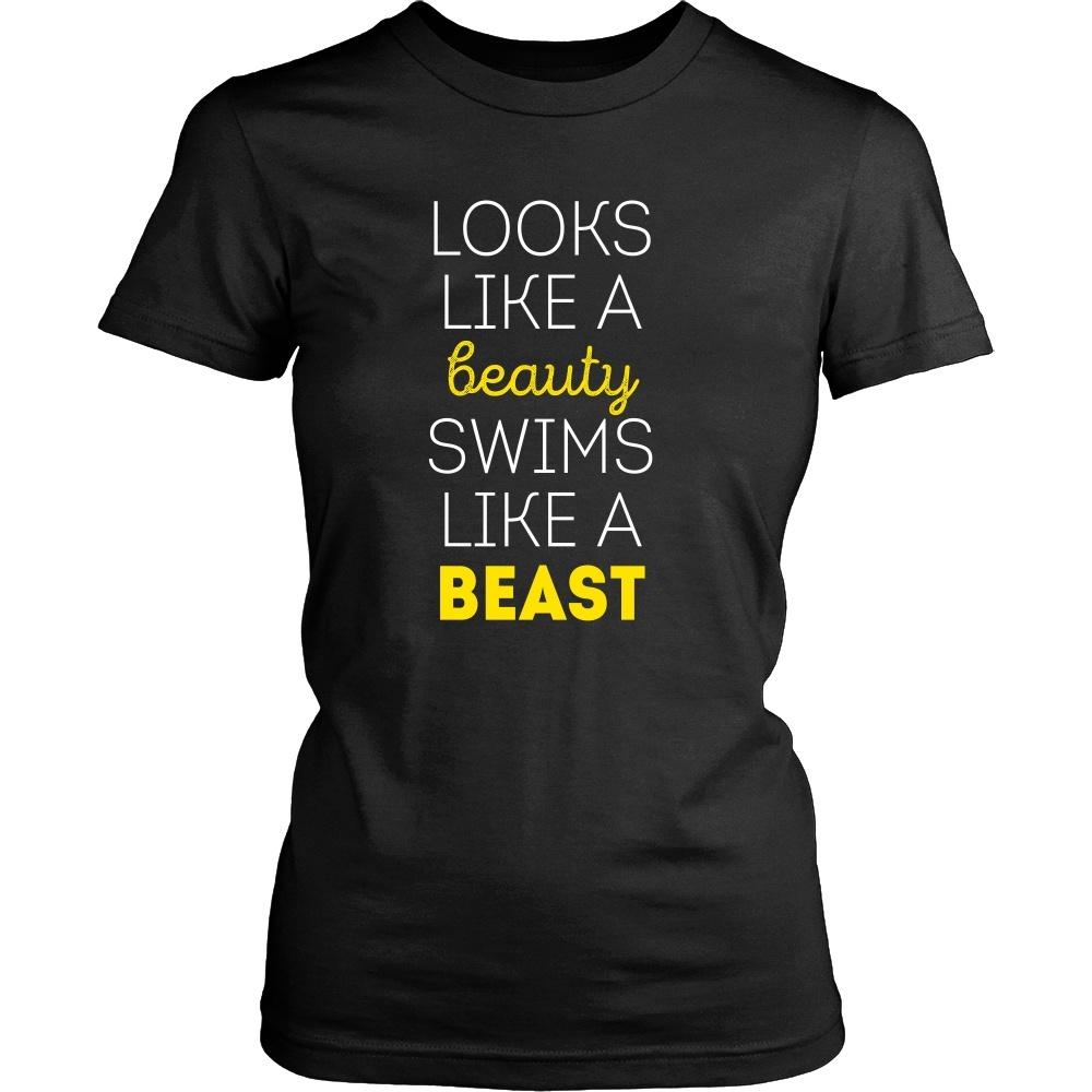 Swimming T Shirt - Looks like a beauty swims like a beast-T-shirt-Teelime | shirts-hoodies-mugs