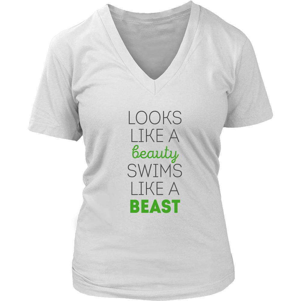Swimming T Shirt - Looks like a beauty swims like a beast-T-shirt-Teelime | shirts-hoodies-mugs