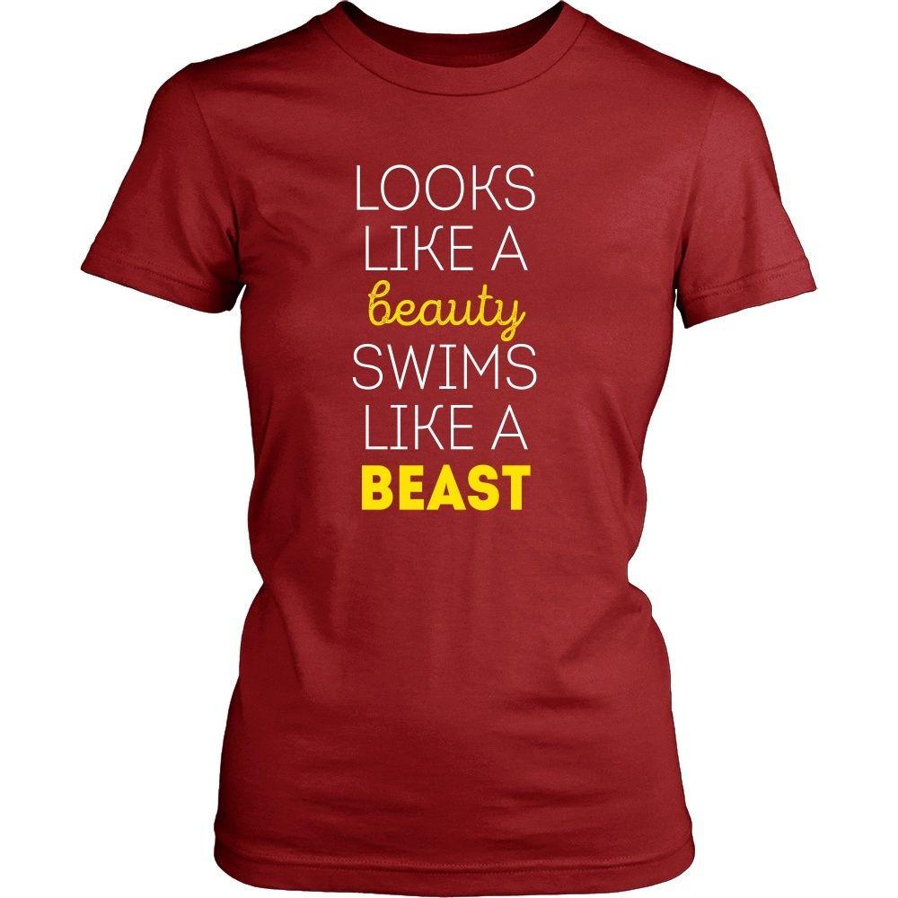 Swimming T Shirt - Looks like a beauty swims like a beast-T-shirt-Teelime | shirts-hoodies-mugs