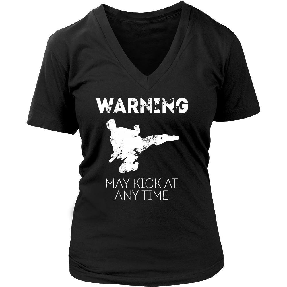 Taekwondo T Shirt - Warning May kick at any time-T-shirt-Teelime | shirts-hoodies-mugs