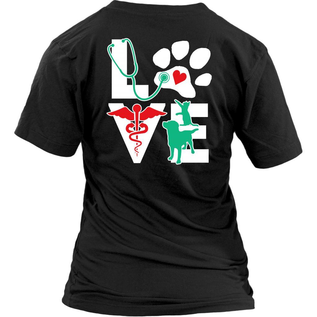 Veterinarian Love dog and cat on the back T-shirt-T-shirt-Teelime | shirts-hoodies-mugs