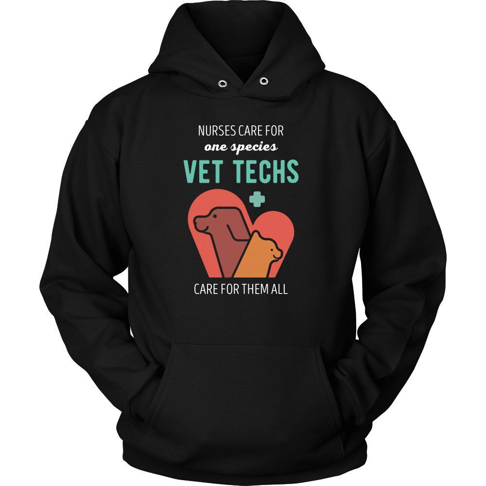Veterinary T Shirt - Nurses care for one species Vet Techs care for them all-T-shirt-Teelime | shirts-hoodies-mugs