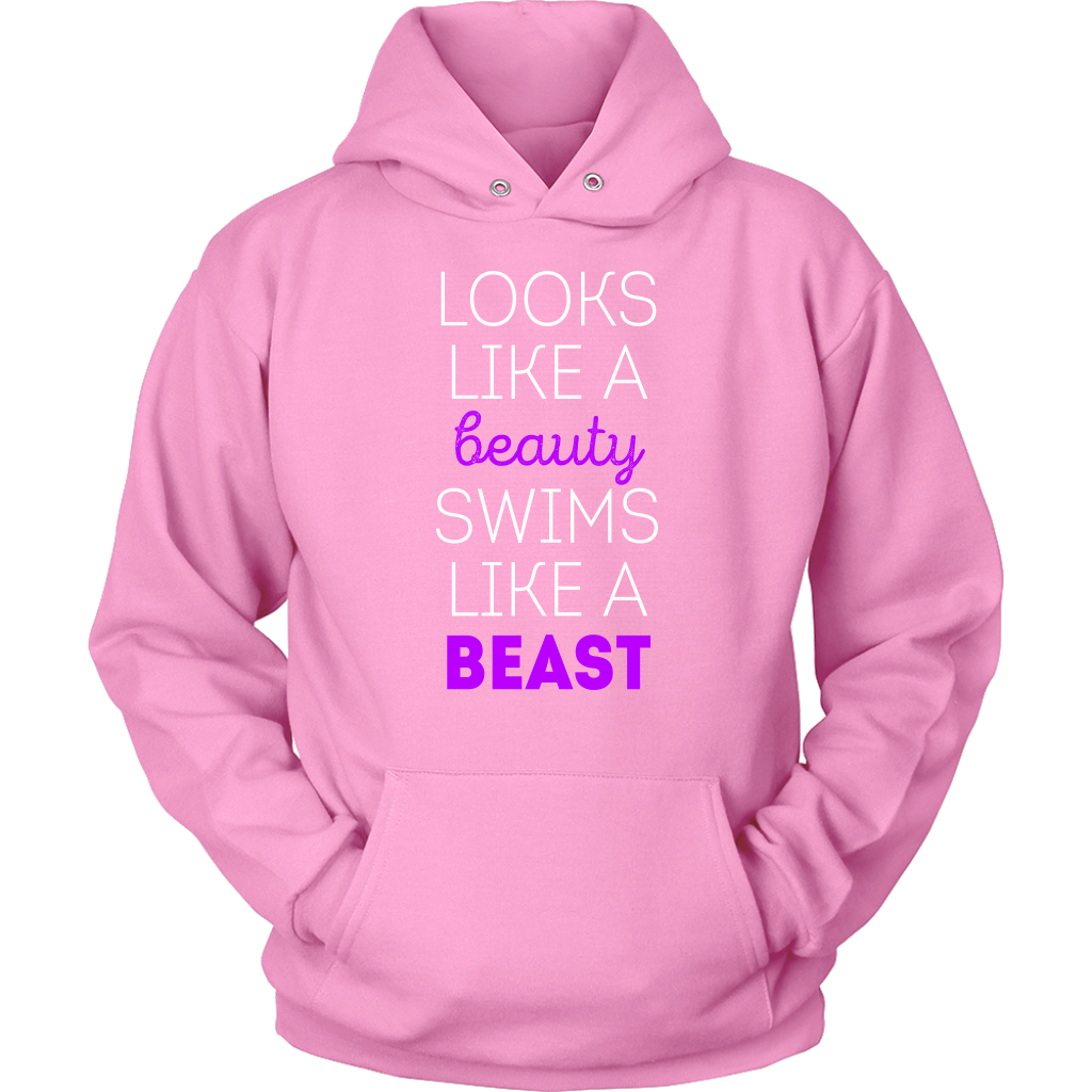 Swimming T Shirt - Looks like a beauty swims like a beast, Bright Purple-T-shirt-Teelime | shirts-hoodies-mugs