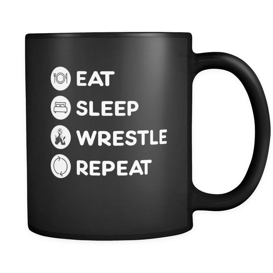 Wrestling - Eat Sleep Wrestle Repeat - 11oz Black Mug-Drinkware-Teelime | shirts-hoodies-mugs