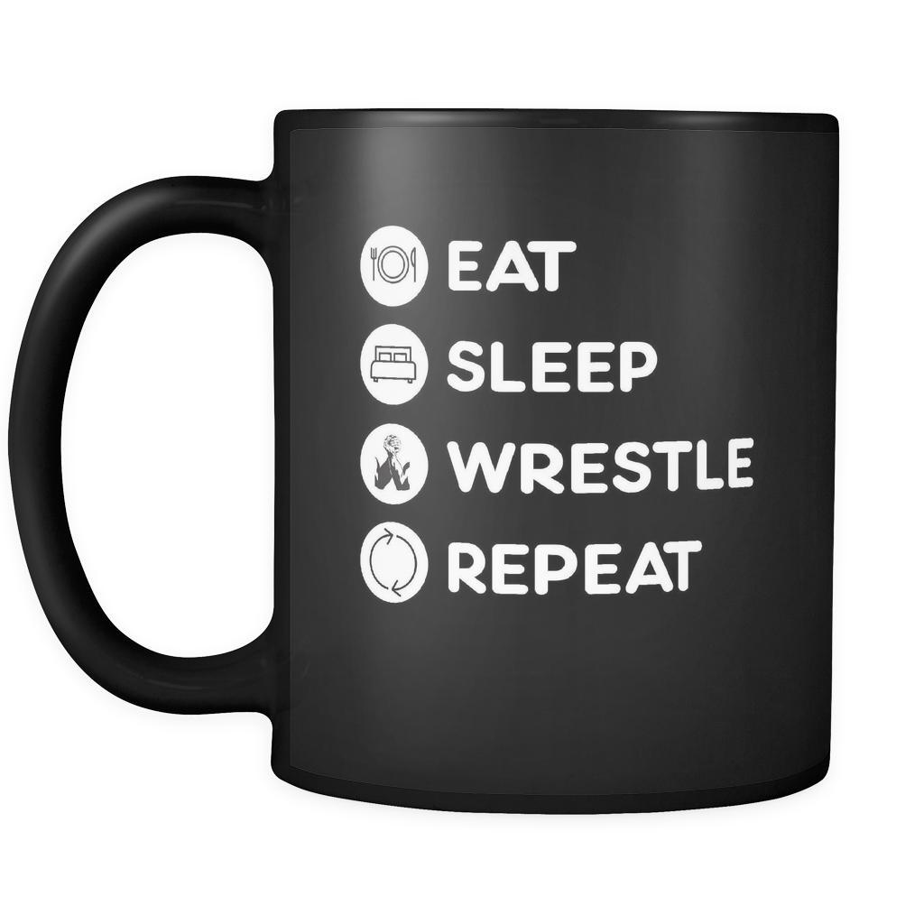 Wrestling  - Eat Sleep Wrestle Repeat  - 11oz Black Mug